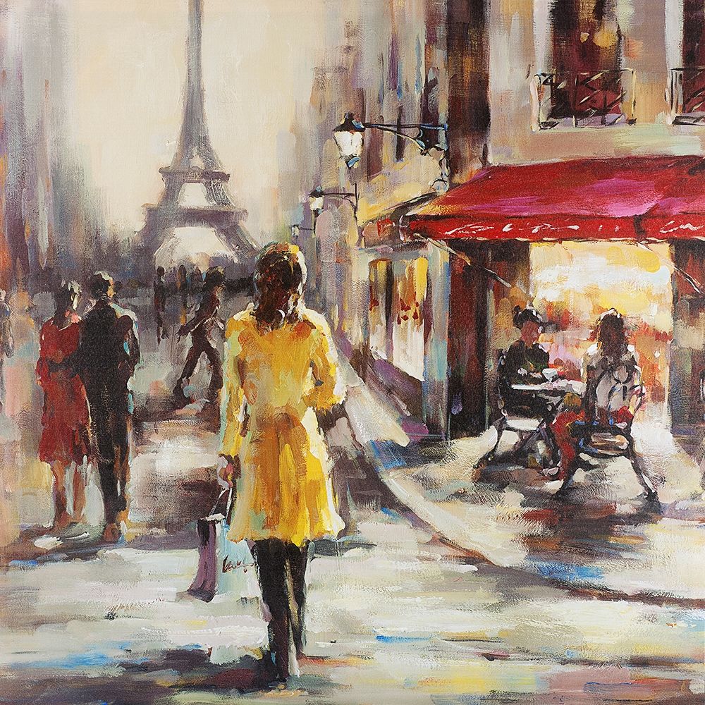 Wall art: Yellow coat woman walking on the street, by Atelier B Art Studio