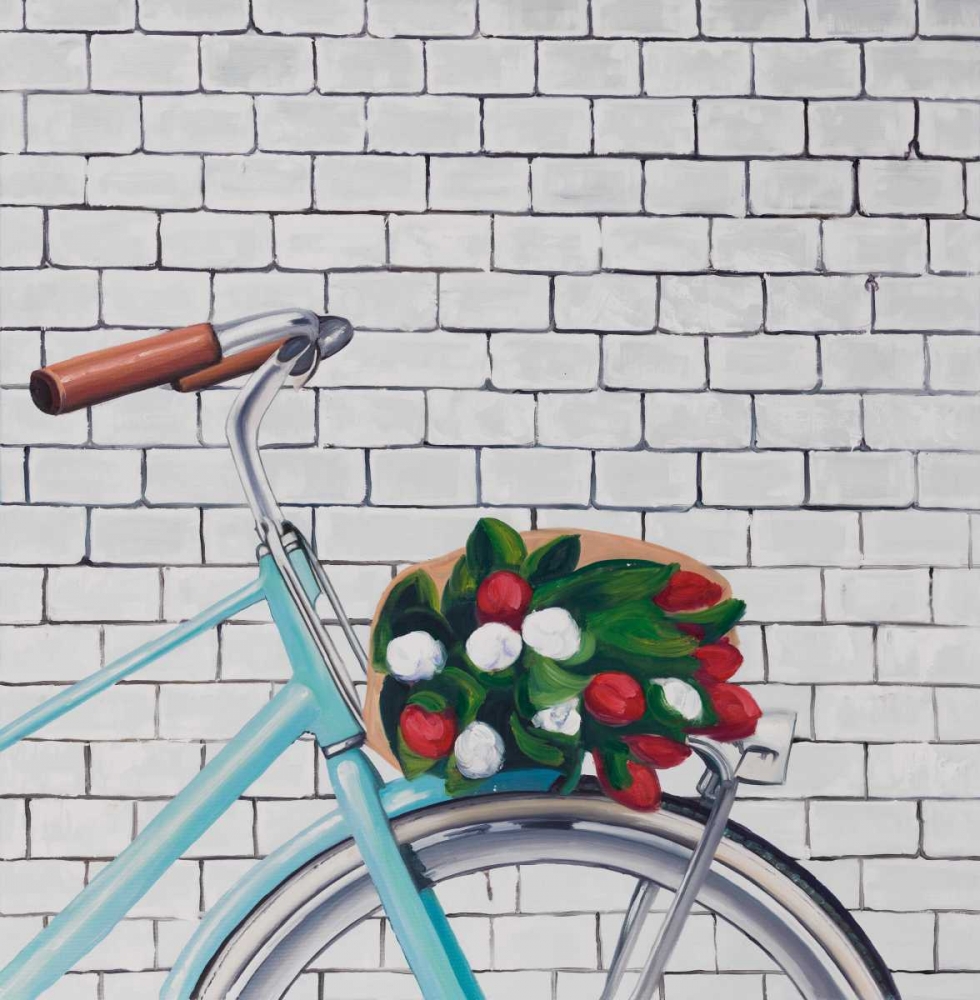 Wall Art Painting id:151045, Name: Bicycle with a Bouquet of Tulips, Artist: Atelier B Art Studio