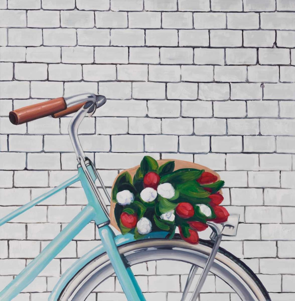 Art Print: Bicycle with a Bouquet of Tulips
