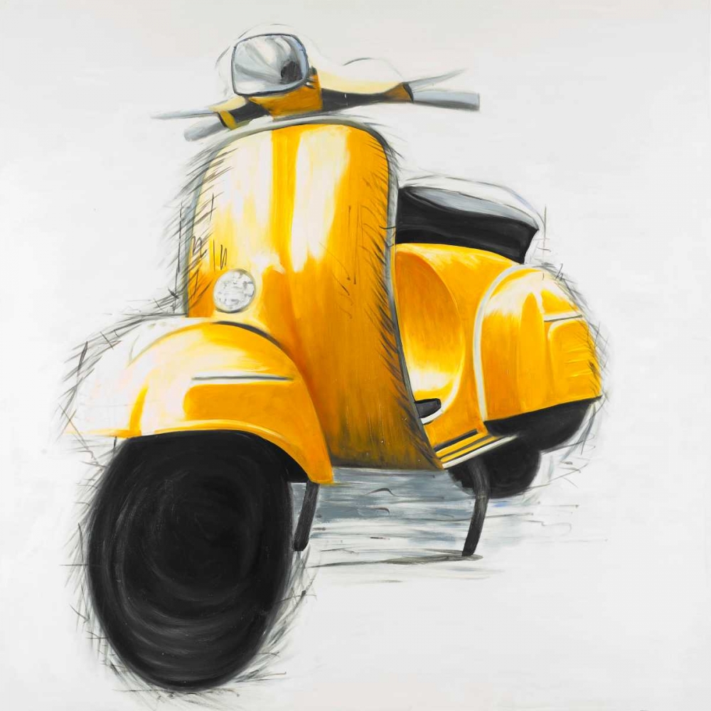 Wall Art Painting id:163092, Name: Yellow Italian Scooter, Artist: Atelier B Art Studio