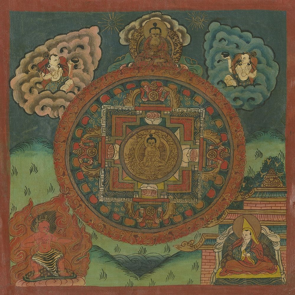 Wall Art Painting id:198191, Name: Spectacular Multicoloured Mandala with Buddha, Artist: anonymous