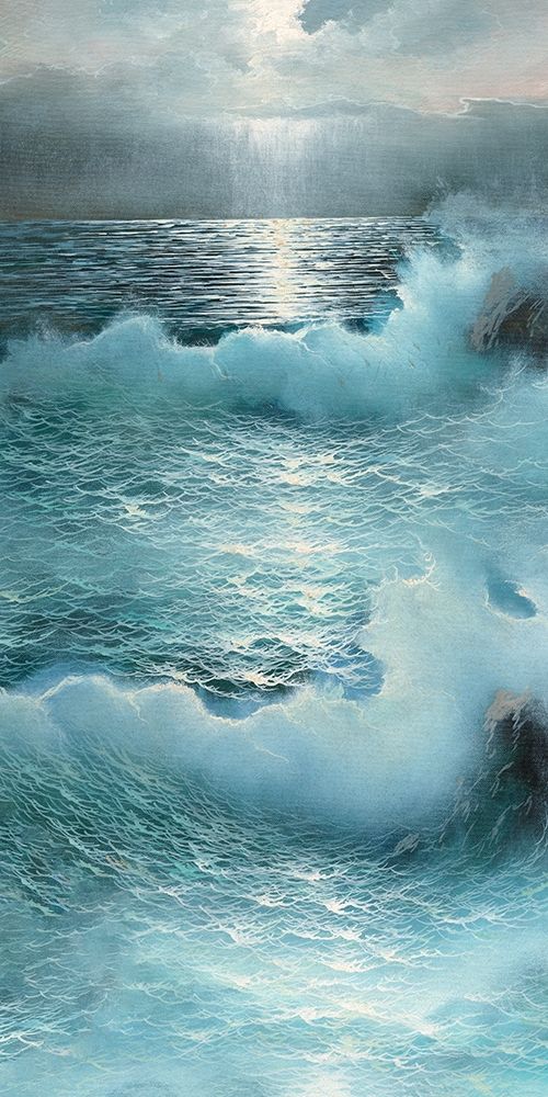 Wall art: Sea Waves Moon Blue Coastal , by Archivio