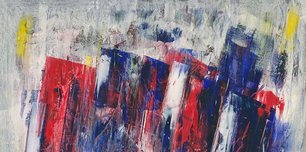 Art Print: Red, Blue, Yellow and Grey Abstract Crop II