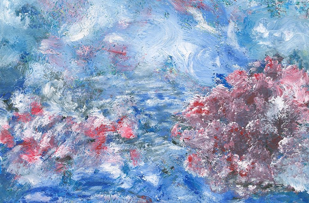 Wall Art Painting id:307998, Name: Abstract Lilac Waterlilies in the blue water I, Artist: Anonymous
