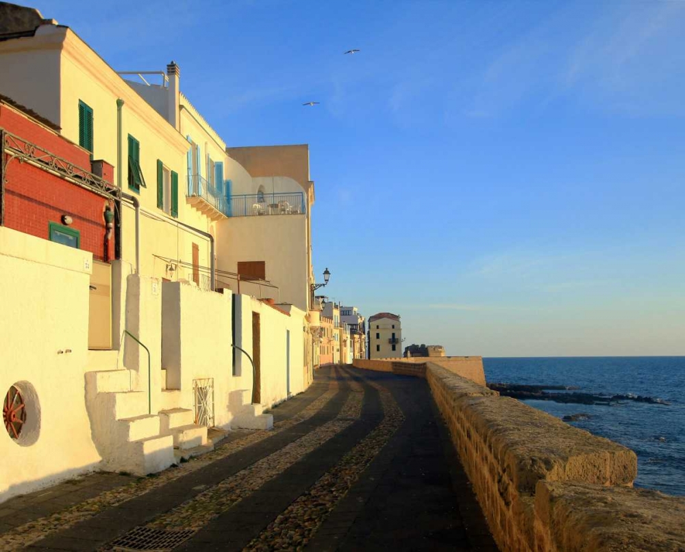 Wall Art Painting id:172313, Name: Relaxing walk on Alghero Bastions with sea view and seagulls, Artist: Giovanni, Saiu