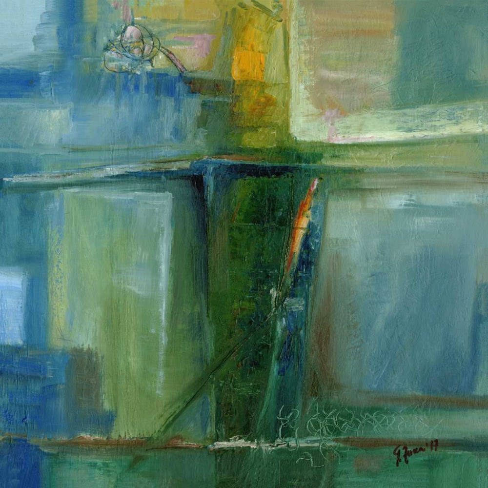 Wall Art Painting id:170390, Name: Green abstract caotic line island, Artist: Zucca, Gianfranco