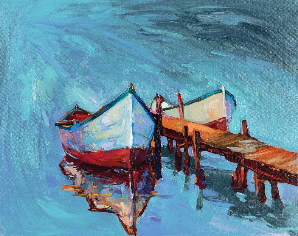 Wall Art Painting id:279026, Name: Rowboats Tied to Pier, Artist: Dimitrov, Boyan