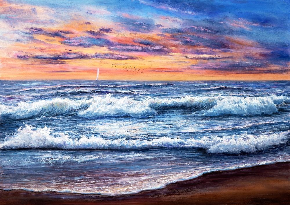 Wall Art Painting id:306747, Name: Sunset Over Ocean, Artist: Dimitrov, Boyan