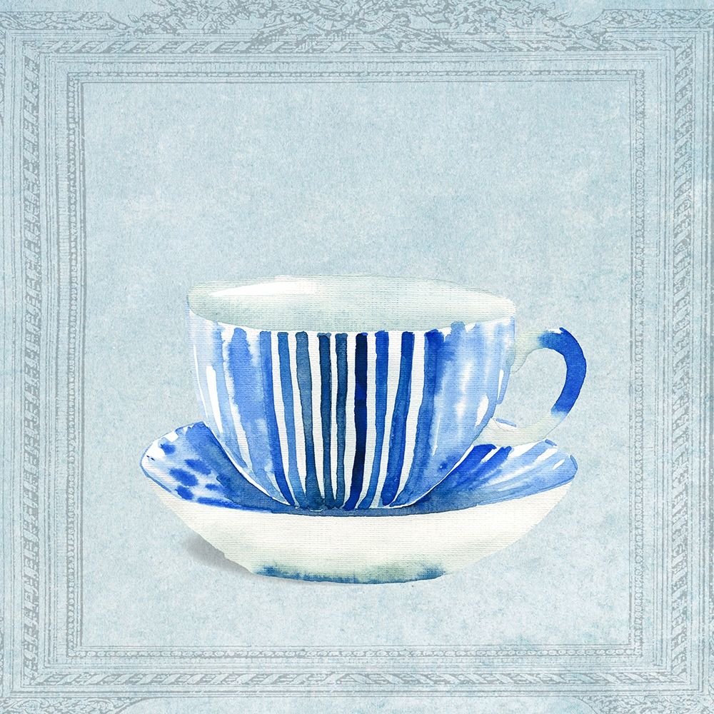 Wall Art Painting id:306811, Name: Lovely Blue Striped Tea Cup, Artist: Dolzhenko, Anna