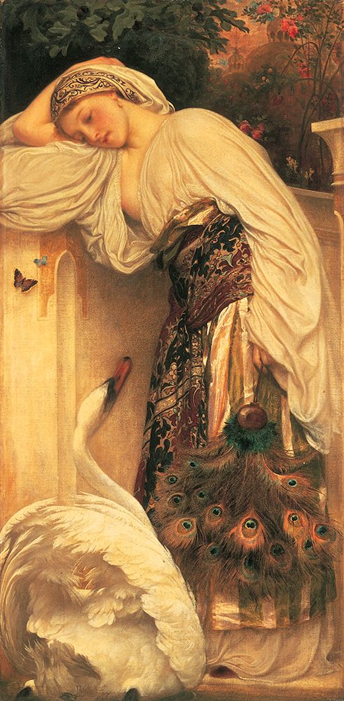 Wall Art Painting id:541181, Name: Woman And Swan, Artist: Unknown