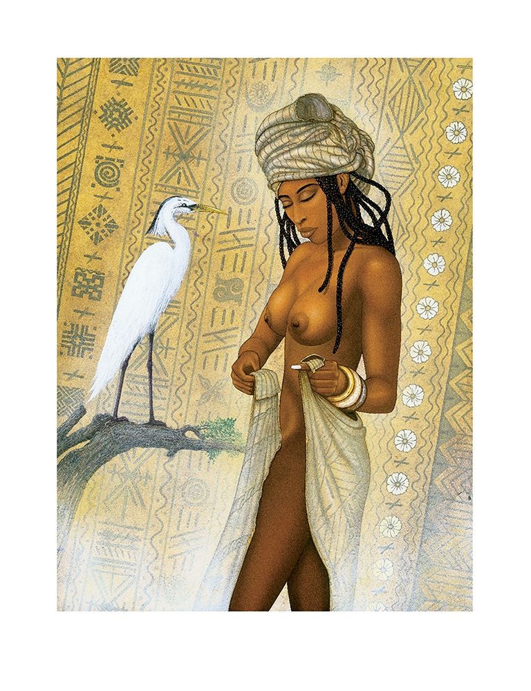 Wall Art Painting id:324472, Name: Nubian Princess and Heron, Artist: Unknown