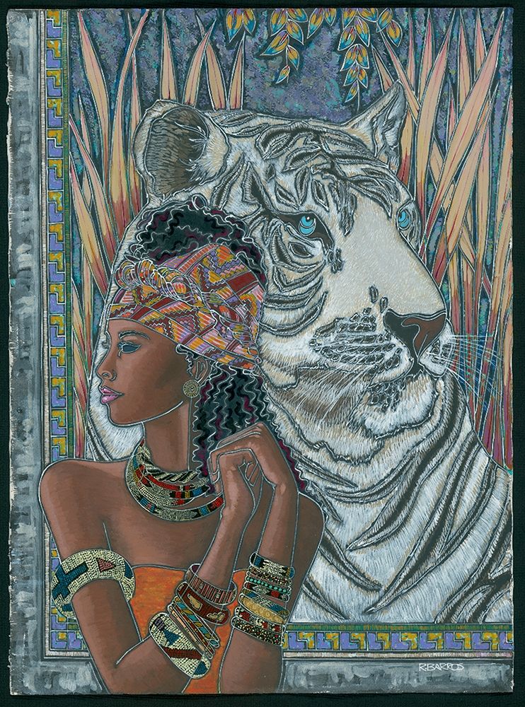 Wall Art Painting id:324467, Name: Nubian Princess and Tiger, Artist: Unknown