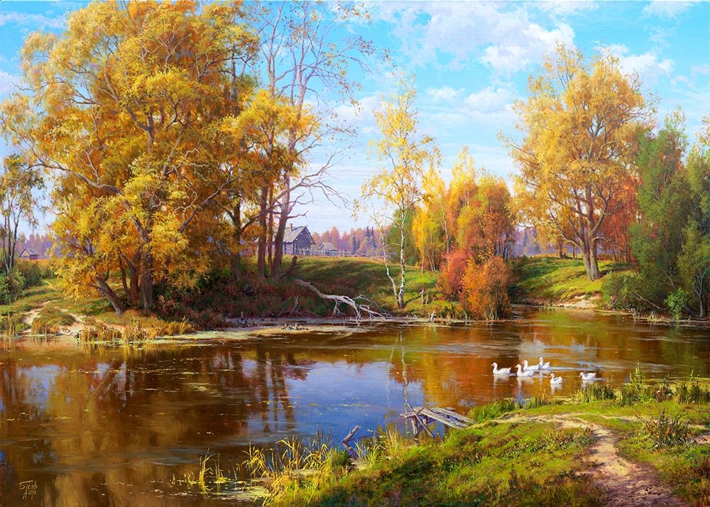 Art Print: Village pond - autumn