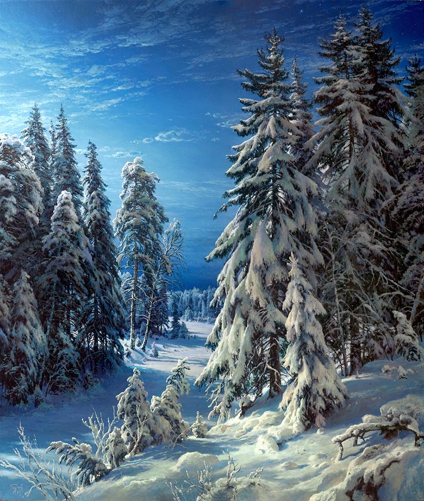 Wall art: Winter night, by Basov, Sergej