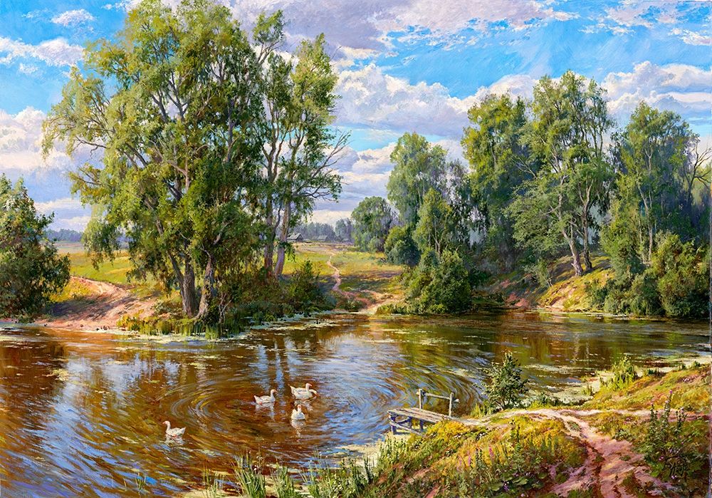 Wall Art Painting id:255717, Name: Village pond, Artist: Basov, Sergej