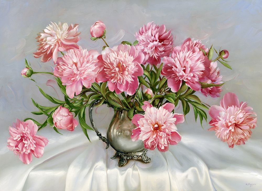 Wall Art Painting id:255858, Name: Pink peonies, Artist: Buzin, Igor
