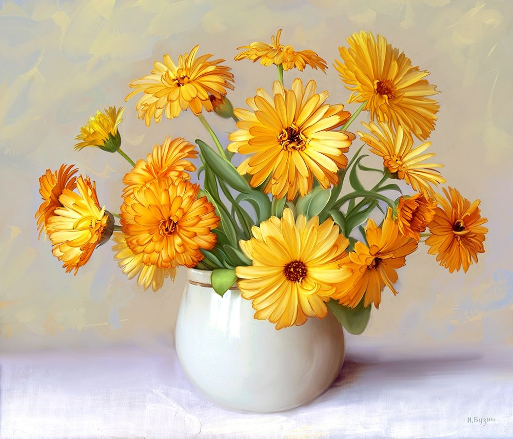 Wall Art Painting id:255864, Name: Calendula flowers, Artist: Buzin, Igor