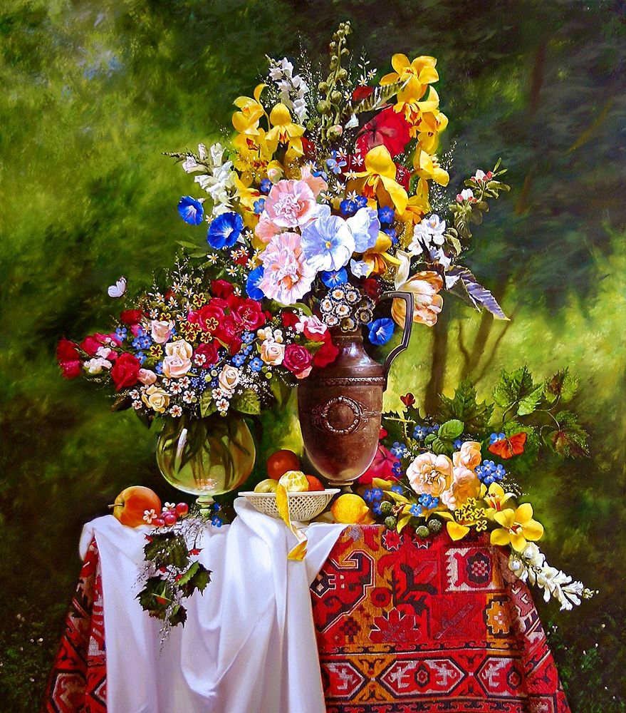 Art Print: Mallow, orchids