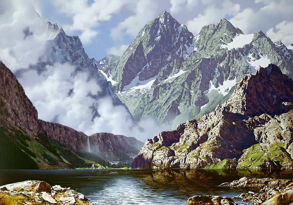 Art Print: Mountain waterfall