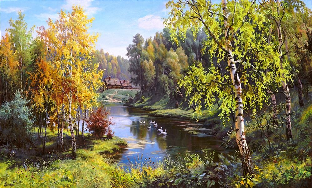 Wall art: Geese in the village, by Prishchepa, Igor