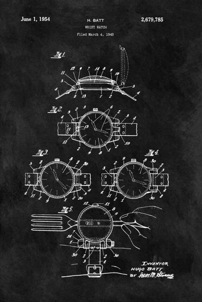 Wall Art Painting id:318155, Name: Wrist Watch - 1949- Black, Artist: Sproul, Dan