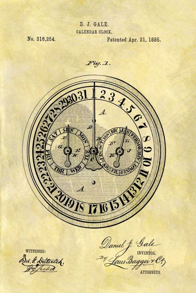 Wall Art Painting id:318163, Name: Calendar Clock - 1885, Artist: Sproul, Dan