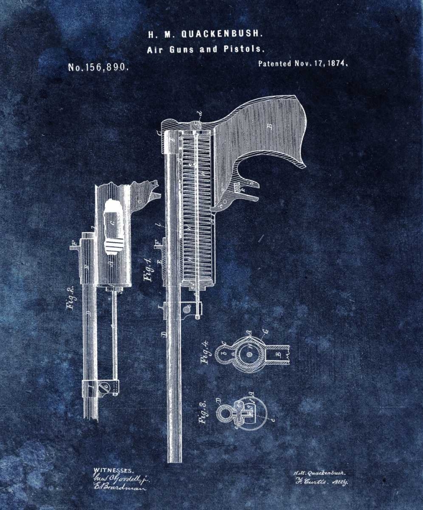 Wall Art Painting id:318176, Name: Air Guns and Pistols - 1874- Blue, Artist: Sproul, Dan