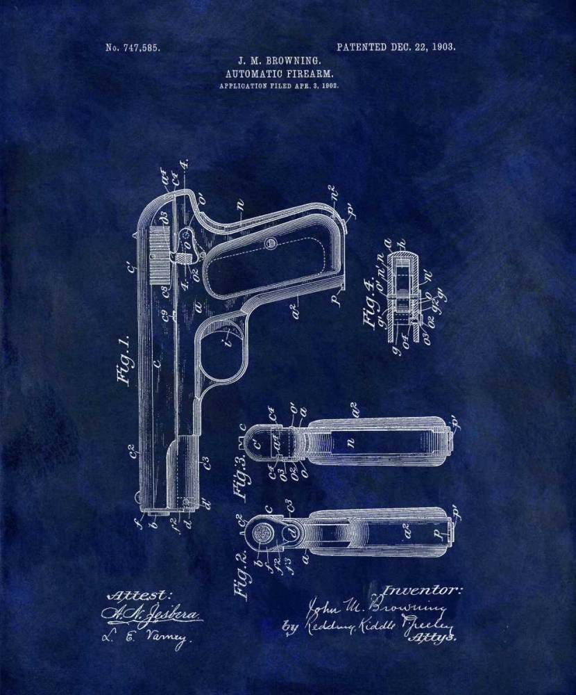Wall Art Painting id:318183, Name: Automatic Firearm - 1902-Blue, Artist: Sproul, Dan