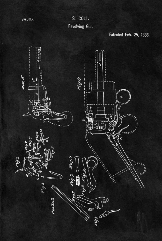 Wall Art Painting id:318185, Name: Colt-Revolving Gun - 1836-Black, Artist: Sproul, Dan