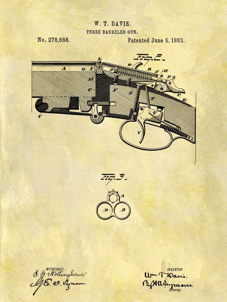 Wall Art Painting id:318194, Name: Three Barreled Gun - 1883, Artist: Sproul, Dan