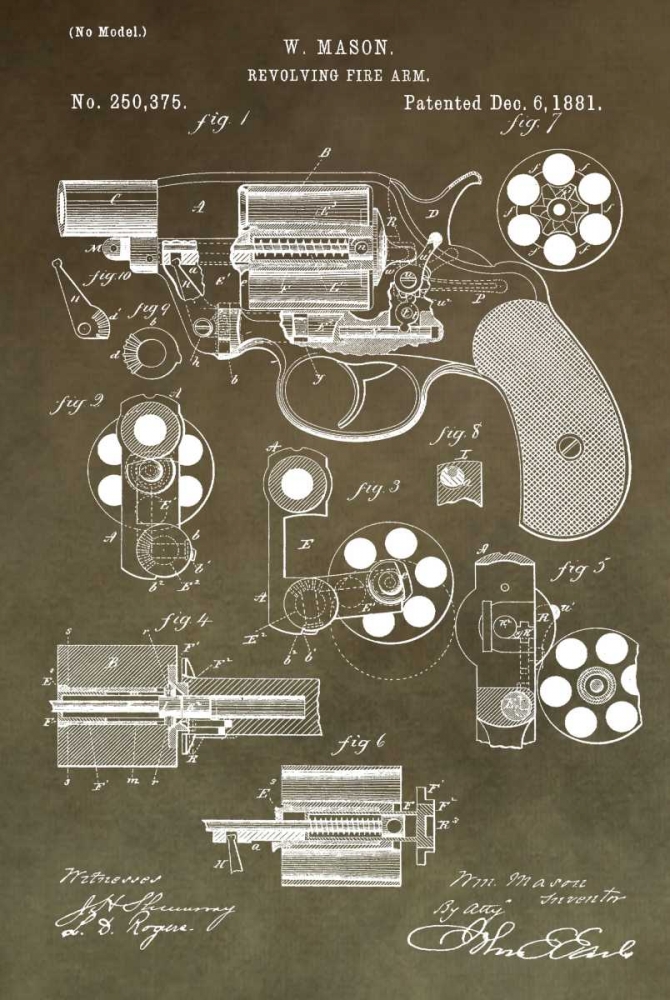 Wall Art Painting id:318197, Name: Revolving Firearm - 1881-Green, Artist: Sproul, Dan
