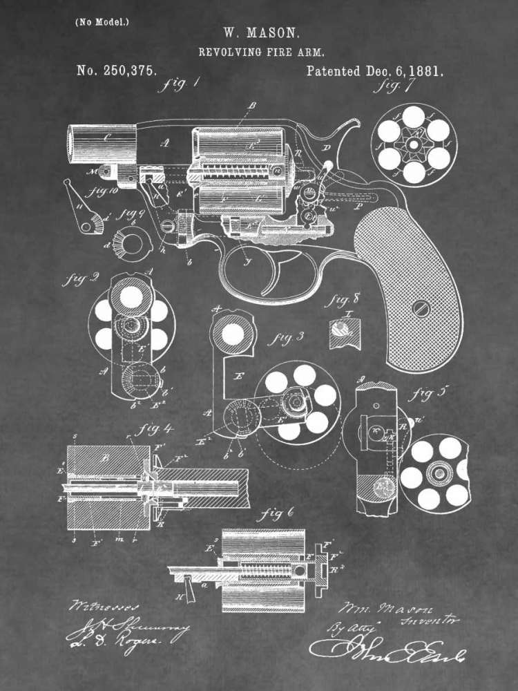 Wall Art Painting id:318198, Name: Revolving Firearm - 1881-Gray, Artist: Sproul, Dan