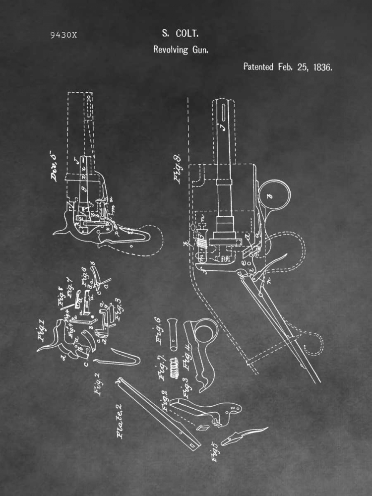 Wall Art Painting id:318205, Name: Colt Revolver - 1836, Artist: Sproul, Dan