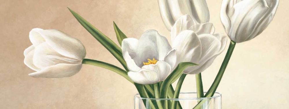Art Print: Vaso con tulipani bianchi