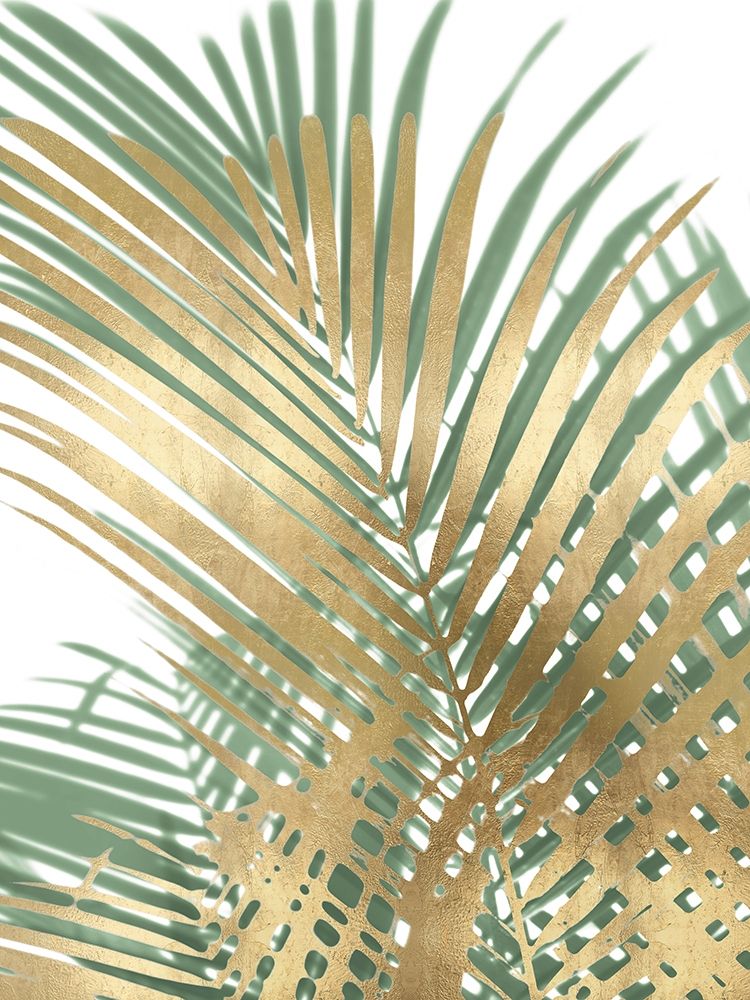 Art Print: Palm Shadows Gold on Green I