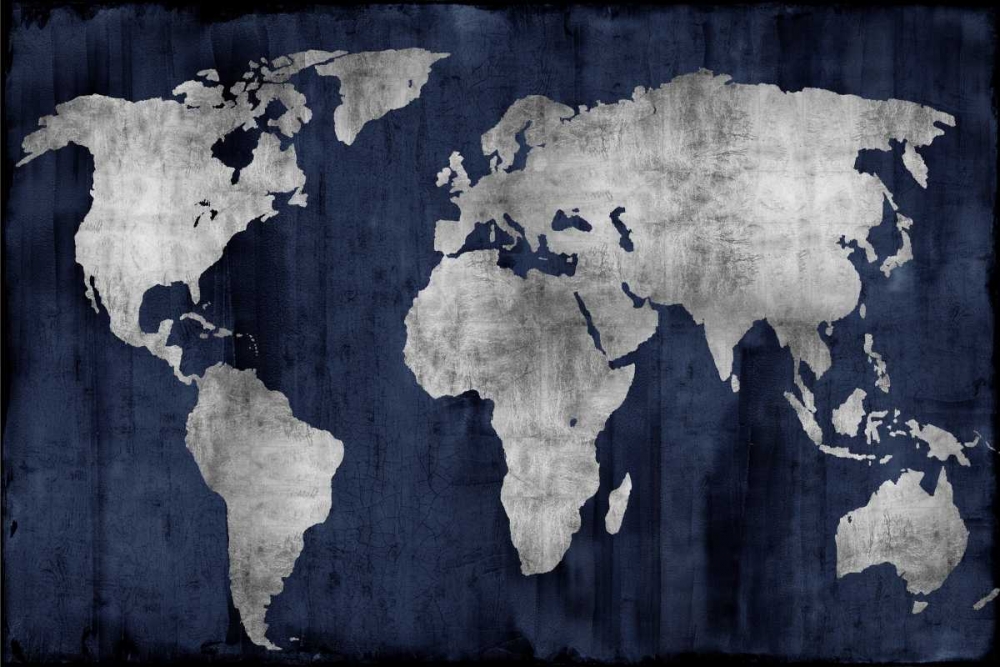 Art Print: The World - Silver on Blue
