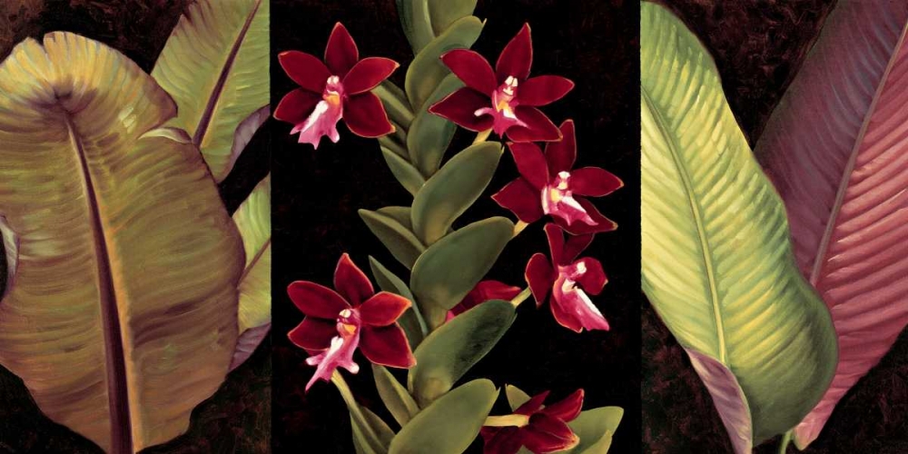 Wall Art Painting id:316875, Name: Red Orchids and Palm Leaves, Artist: Jimenez, Rodolfo