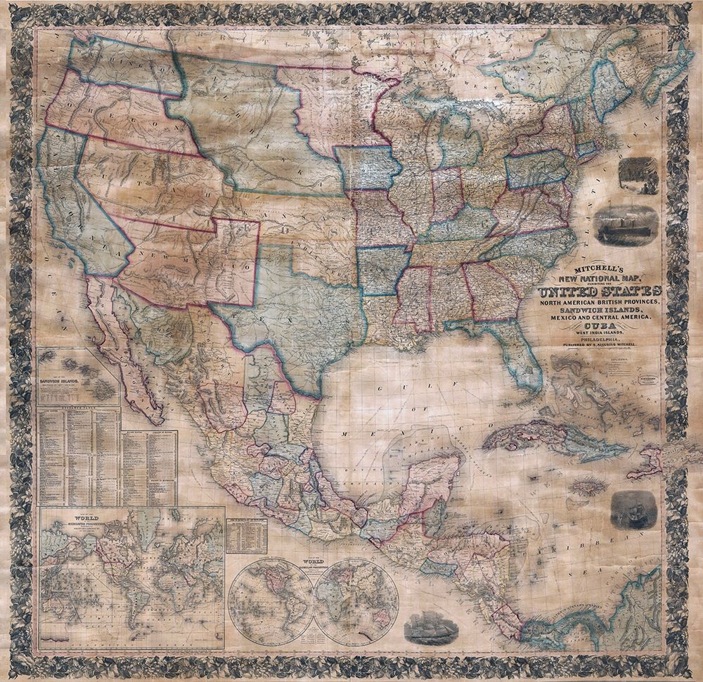 Wall Art Painting id:285774, Name: 1856 Mitchell Wall Map of the United States, Artist: Mitchell