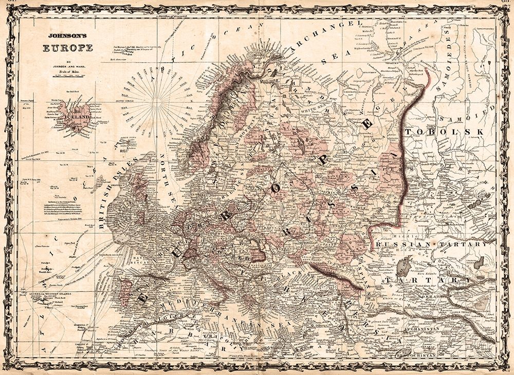 Wall Art Painting id:285777, Name: 1862 Johnson Vintage Map of Europe, Artist: Johnson
