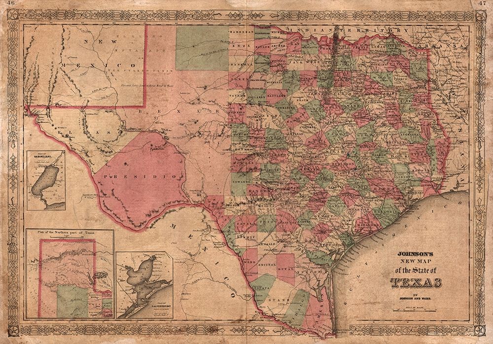 Wall Art Painting id:285781, Name: 1866 Johnson Map of Texas , Artist: Johnson