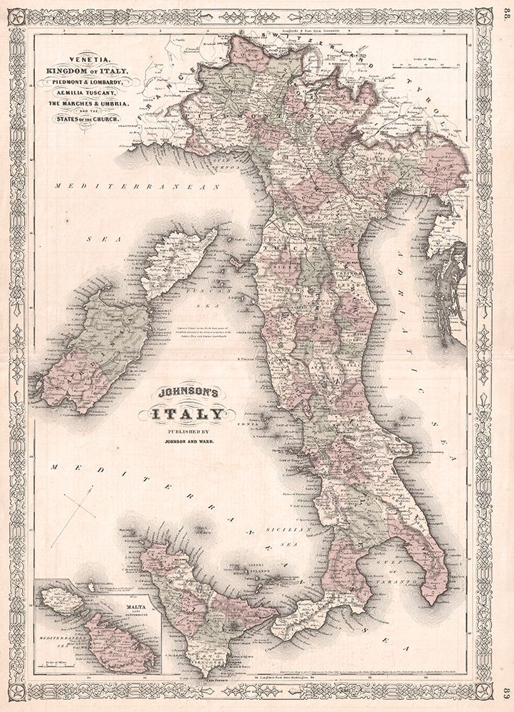 Wall Art Painting id:285782, Name: 1866 Johnson Map of Italy, Artist: Johnson