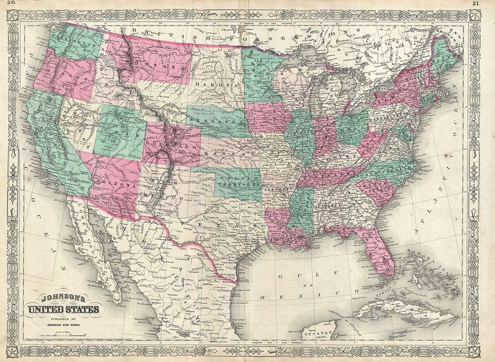 Wall Art Painting id:285783, Name: 1866 Johnson Map of the United States, Artist: Johnson