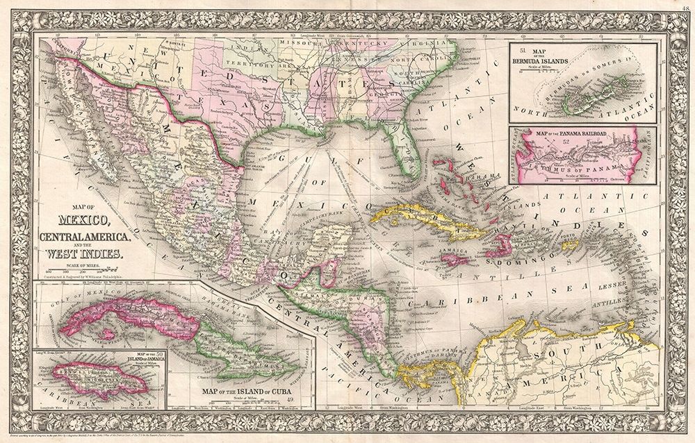 Wall Art Painting id:285785, Name: 1866 Mitchell Map of Mexico and the West Indies, Artist: Mitchell