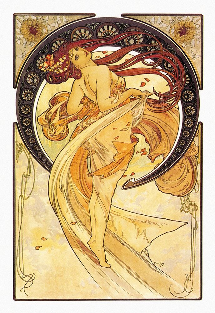 Wall Art Painting id:344859, Name: Dance (Golden), 1898, Artist: Mucha, Alphonse