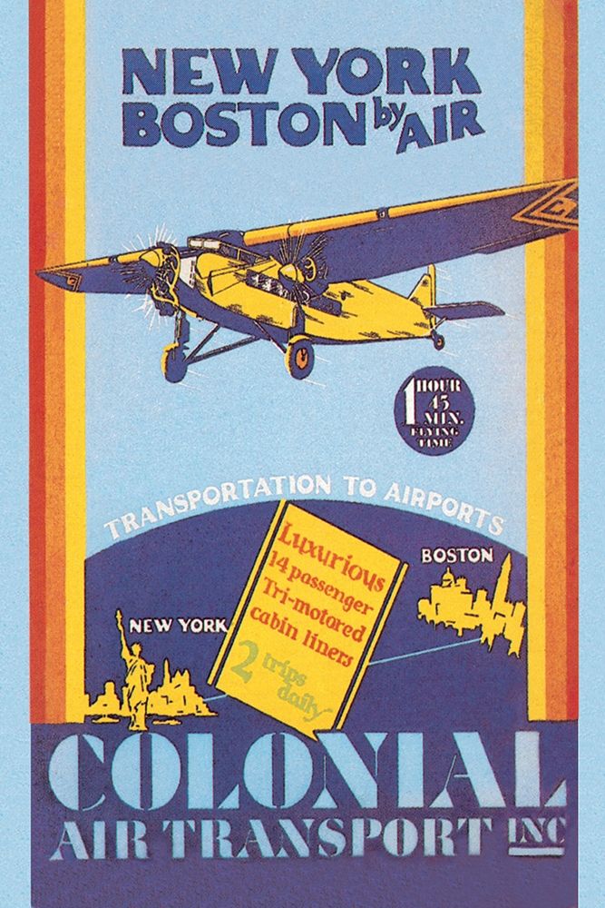 Wall Art Painting id:347075, Name: Colonial Air Transport - New York to Boston by Air, Artist: Unknown