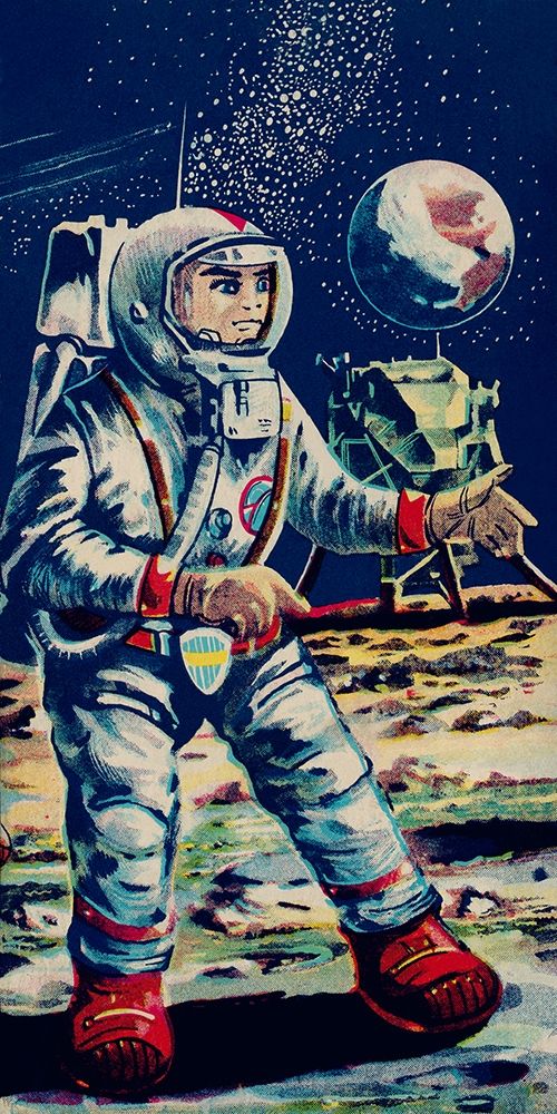 Wall Art Painting id:346384, Name: Moon Astronaut, Artist: Retrobot