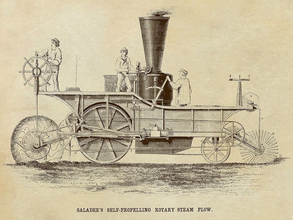 Wall Art Painting id:345692, Name: Saladees Self-Propelling Rotary Steam Plow, Artist: Inventions