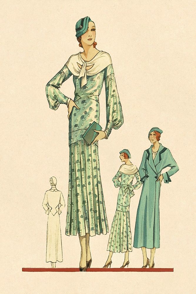 Wall Art Painting id:347612, Name: Daytime Dress in Fern with Overcoat, Artist: Vintage Fashion
