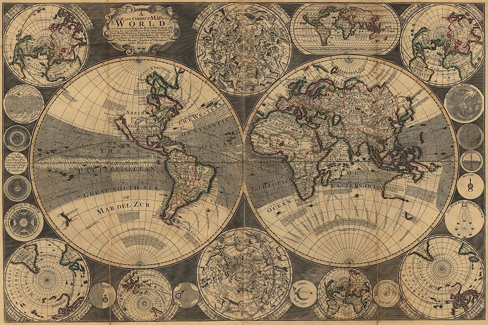 Art Print: World Map with Planets