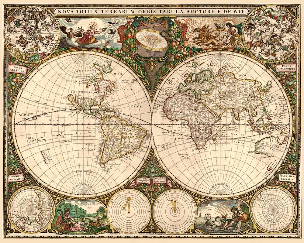 Wall Art Painting id:345455, Name: World Map, Artist: De Wit, Frederick